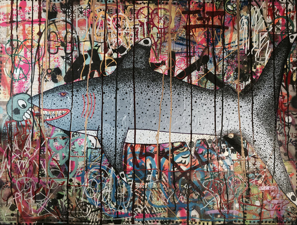Art - Painting: Sticky Shaw "Shark Attack"